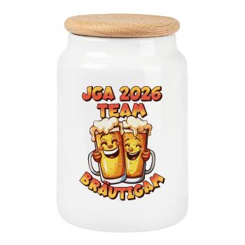 Équipe JGA 2026 : Groom, bière, alcool, drôle - Boîte à biscuits avec couvercle en bois - blanc - Devant