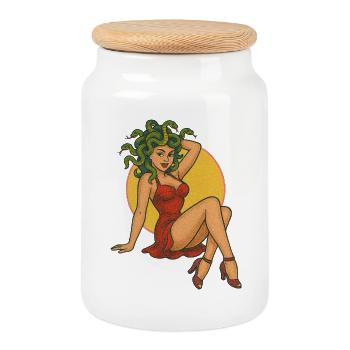 Medusa-inspiriertes Retro-Kunstdesign - Keksdose mit Holzdeckel - Weiß - Vorne