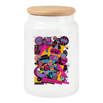Neon Retro Pop Art Design 2000's 90's - Cookie Jar with Wooden Lid - white - Front