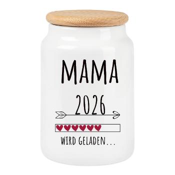 Expectant Mom 2026 Gift Pregnancy - Cookie Jar with Wooden Lid - white - Front