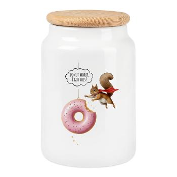 Niedliche Eichhörnchen mit Donut - Keksdose mit Holzdeckel - Weiß - Vorne