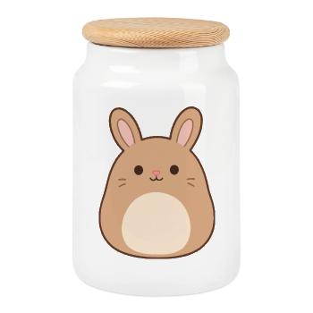 Mignon lapin dessin animé imprimé - Boîte à biscuits avec couvercle en bois - blanc - Devant