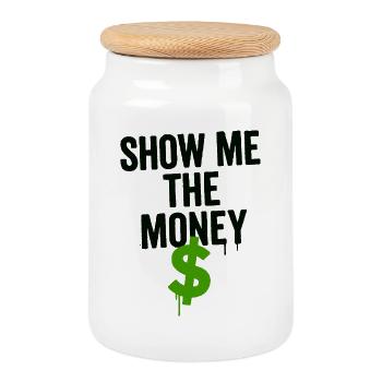 Motif financier humoristique avec signe de dollar - Boîte à biscuits avec couvercle en bois - blanc - Devant