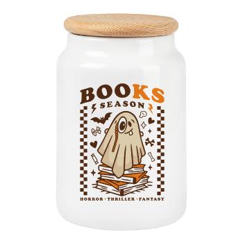 Bücher Saison Cute Ghost – Horror Thriller Fantasy - Keksdose mit Holzdeckel - Weiß - Vorne