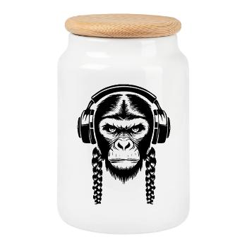Funky Affenkopf Loop Beat Edition Shirt - Keksdose mit Holzdeckel - Weiß - Vorne