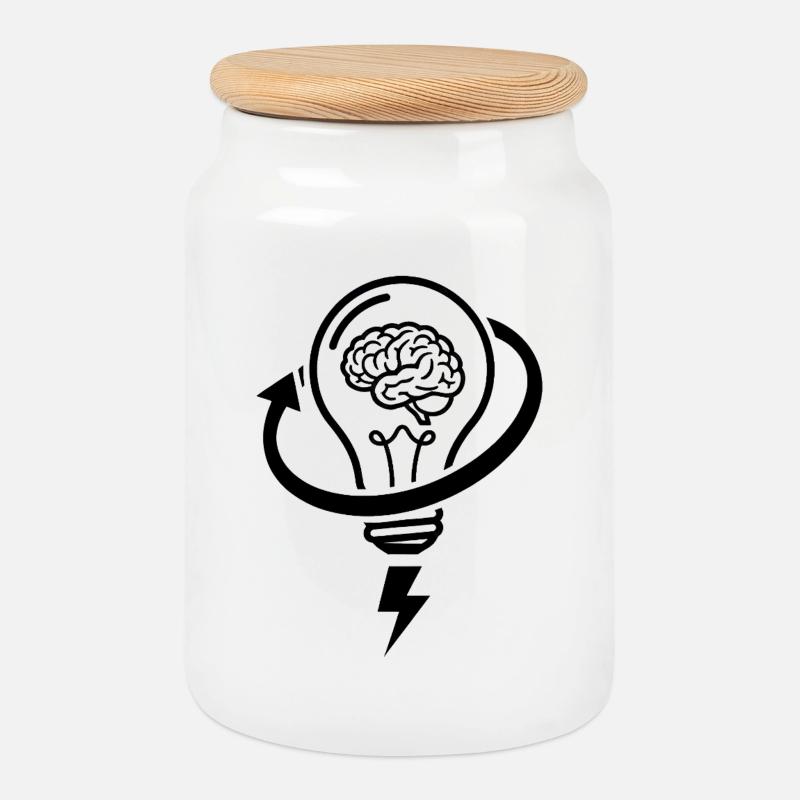 Gehirn und Lampe – Brainstorming-Sitzung - Keksdose mit Holzdeckel - Weiß