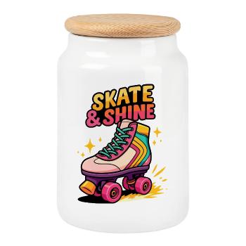 Skate & Shine Neon Roller - Keksdose mit Holzdeckel - Weiß - Vorne