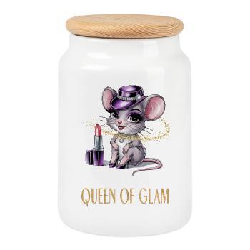 Queen of Glam süße Maus - Keksdose mit Holzdeckel - Weiß - Vorne