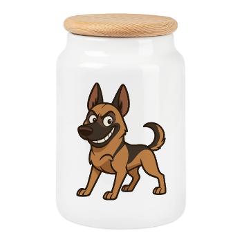Frecher Malinois Comic Hund - Keksdose mit Holzdeckel - Weiß - Vorne