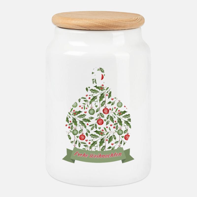 Weihnachtskugel mit Text Frohe Weihnachten - Keksdose mit Holzdeckel - Weiß