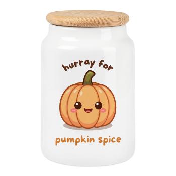 Kawaii Kürbis Spruch - Hurray for Pumpkin Spice - Keksdose mit Holzdeckel - Weiß - Vorne