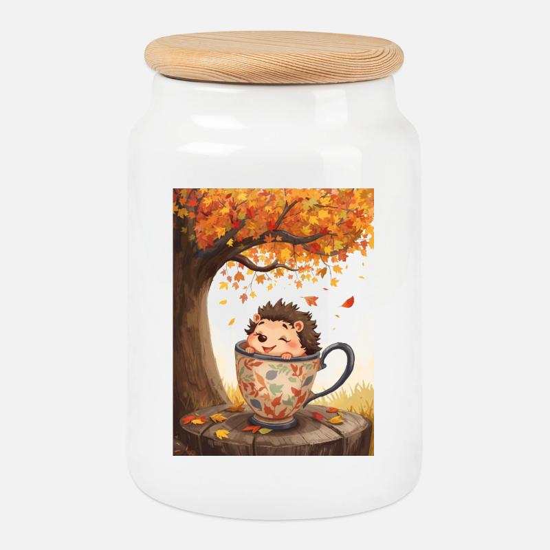 EG Igel in Tasse I Herbst I Urlaub I Geschenkidee - Keksdose mit Holzdeckel - Weiß