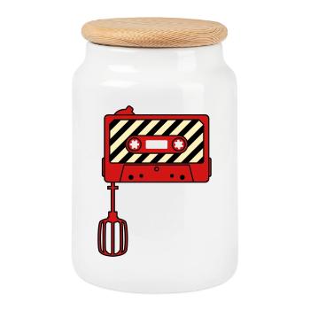 Mixtape vs. Mixer – Retro Music Cult Design - Cookie Jar with Wooden Lid - white - Front