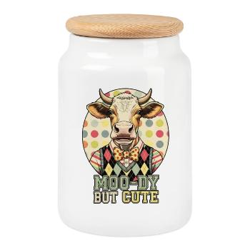 Moo-Dy mais vache mignonne - Boîte à biscuits avec couvercle en bois - blanc - Devant