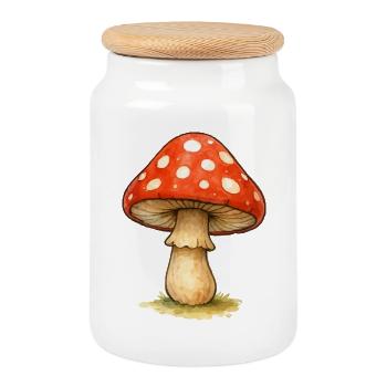 Illustration de champignon rouge - Boîte à biscuits avec couvercle en bois - blanc - Devant