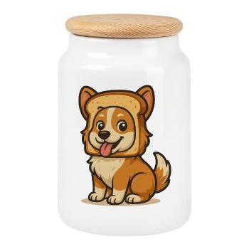 Chien mignon avec design de visage de pain - Boîte à biscuits avec couvercle en bois - blanc - Devant