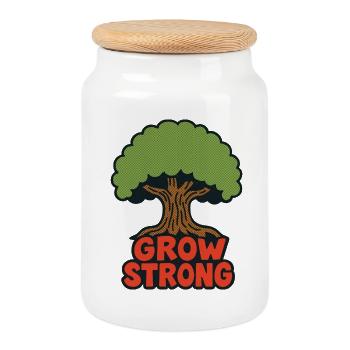Grow Strong Tree Retro - Boîte à biscuits avec couvercle en bois - blanc - Devant