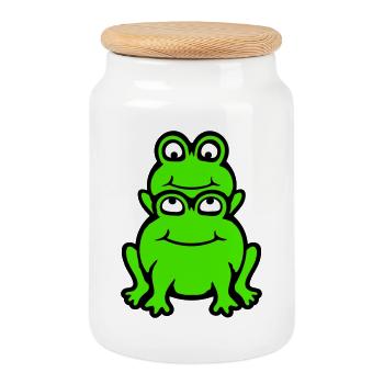 Frosch Kind Familie Papa Mama Huckepack Vatertag - Keksdose mit Holzdeckel - Weiß - Vorne