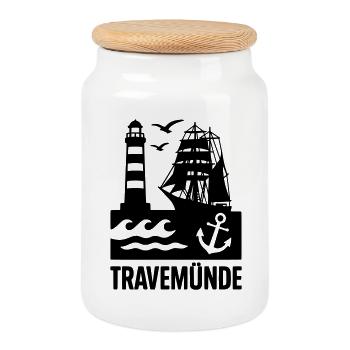Travemünde Ostsee - Keksdose mit Holzdeckel - Weiß - Vorne