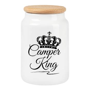 Camping-car King - Boîte à biscuits avec couvercle en bois - blanc - Devant