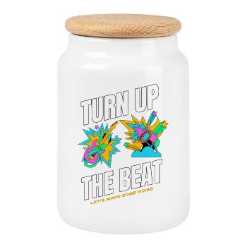 Turn Up The Beat Graphic Tee - Boîte à biscuits avec couvercle en bois - blanc - Devant