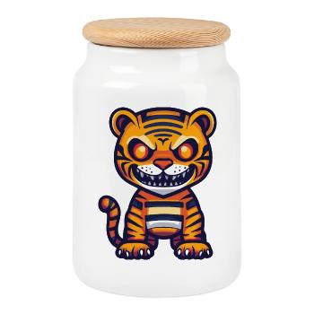 Tiger Halloween Zombie - Cookie Jar with Wooden Lid - white - Front