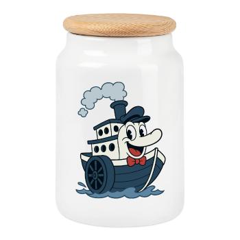 Super bateau vintage old bd style - Boîte à biscuits avec couvercle en bois - blanc - Devant