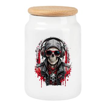 Tête de mort casque audio & lunettes skull rock  - Boîte à biscuits avec couvercle en bois - blanc - Devant