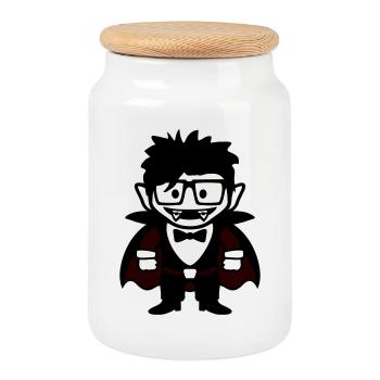 Funny Nerd Vampire with Glasses and Bow Tie - Cookie Jar with Wooden Lid - white - Front