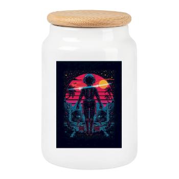 Astronaute Neon Sunset - Boîte à biscuits avec couvercle en bois - blanc - Devant