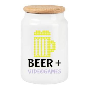 Pixel-Bier-Videospiele - Keksdose mit Holzdeckel - Weiß - Vorne