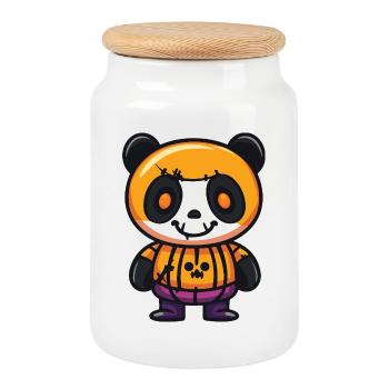 Panda Halloween Zombie - Boîte à biscuits avec couvercle en bois - blanc - Devant