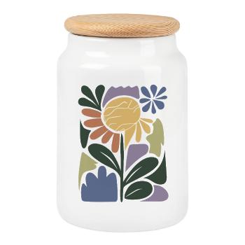 Composition florale colorée - Boîte à biscuits avec couvercle en bois - blanc - Devant