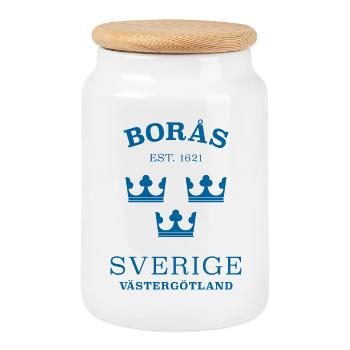 Boras, Sverige, Suède - Boîte à biscuits avec couvercle en bois - blanc - Devant