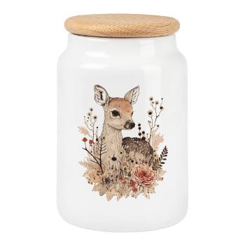 chevreuil - Boîte à biscuits avec couvercle en bois - blanc - Devant