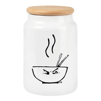 Hot Soup BLACK - Cookie Jar with Wooden Lid - white - Front