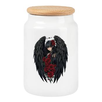 Nachtengel Rosenflügel - Keksdose mit Holzdeckel - Weiß - Vorne