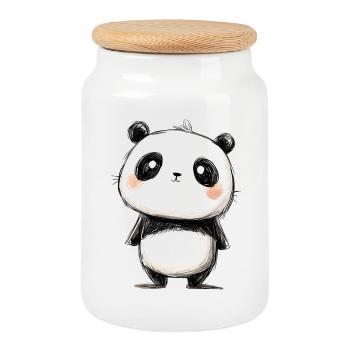 kleine Pandazeichnung - Keksdose mit Holzdeckel - Weiß - Vorne