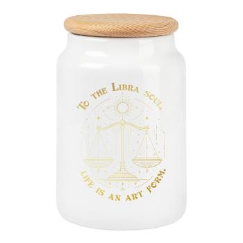 À l’âme de la Balance – Conception du signe astrologique du zodiaque - Boîte à biscuits avec couvercle en bois - blanc - Devant