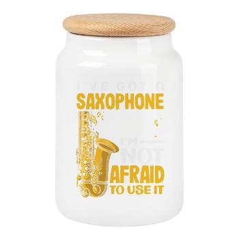 Saxophone - Boîte à biscuits avec couvercle en bois - blanc - Devant
