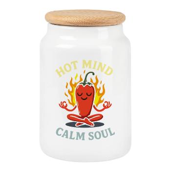 Hot Mind Calm Soul – Funny Chili Comic Design - Cookie Jar with Wooden Lid - white - Front