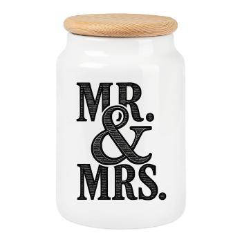 MR. & MRS - Romantische Hochzeit - Brautpaar - Keksdose mit Holzdeckel - Weiß - Vorne