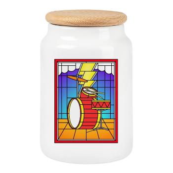 Buntglas-Schlagzeug Set - Keksdose mit Holzdeckel - Weiß - Vorne