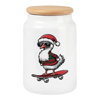 Strauß Weihnachten Lustig - Keksdose mit Holzdeckel - Weiß - Vorne