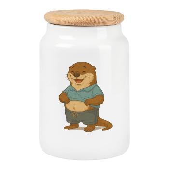 Funny otter with a feel-good belly - Cookie Jar with Wooden Lid - white - Front
