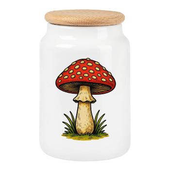 Red Toadstool Retro - Cookie Jar with Wooden Lid - white - Front