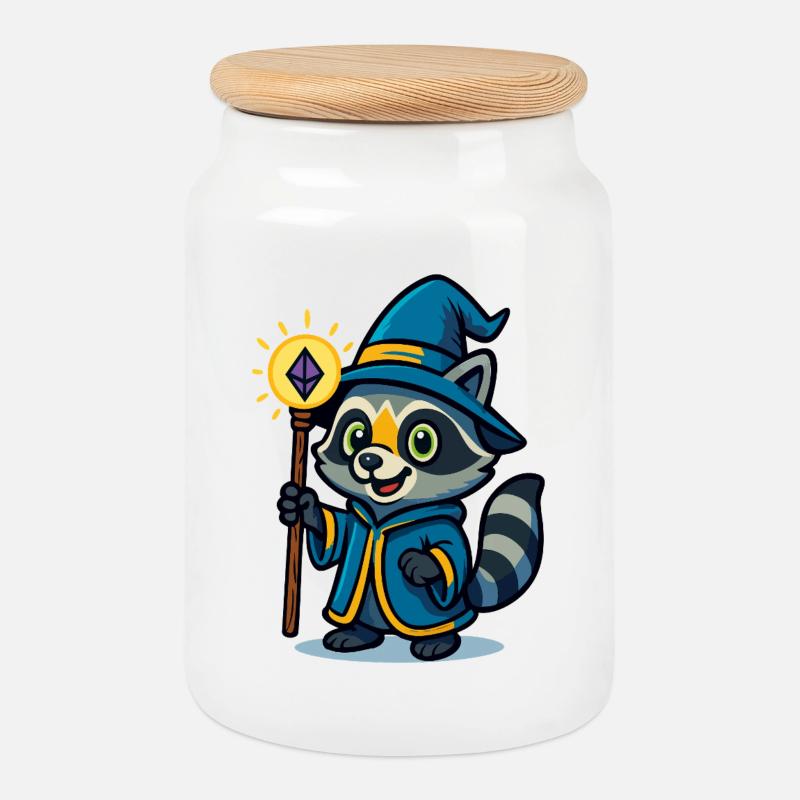 Randolf the cute - Cookie Jar with Wooden Lid - white