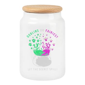 Halloween Gender Reveal - Cookie Jar with Wooden Lid - white - Front