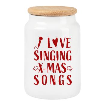 I love singing X-mas Songs - Christmas Advent - Cookie Jar with Wooden Lid - white - Front