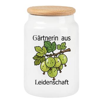 Green Gooseberry Branch Illustration - Cookie Jar with Wooden Lid - white - Front